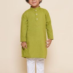Sethukrishna Boys Mandarin Collar Long Sleeves Pure Cotton Kurta With Pyjamas-picture-34