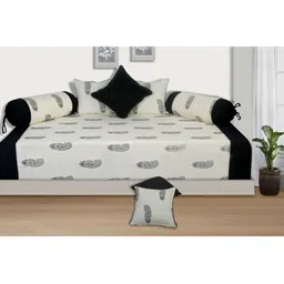 SHADES of LIFE Set Of 5 Black Floral Printed Diwan Set image 1