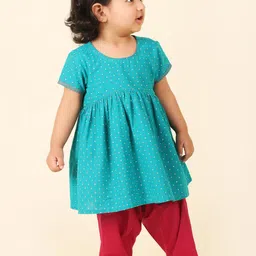 Fabindia Girls Printed Round Neck Empire Pure Cotton Kurta with Salwar-picture-43