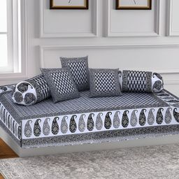 Texstylers 6 Pieces Grey Paisley Jaipuri Printed Cotton Diwan Set-picture-19