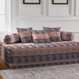 KLOTTHE Set Of 6 Black & Brown Printed Pure-Cotton Diwan Set-image-34
