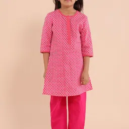 Sangria Girls Printed Cotton A-Line Kurta With Trouser image 1