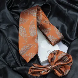 kavove KOVOVE Men Orange Floral Neck Tie & Pocket Square Gift Set-picture-47