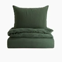 H&M Green Pure Cotton Muslin Single Duvet Cover Set-picture-36
