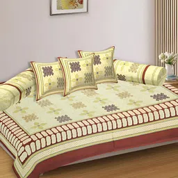 Texstylers Green & Rust Brown 6 Pieces Printed Cotton Diwan Set image 1