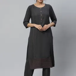 Aurelia Women Grey Solid Viscose Kurta Set with Palazzos image 1
