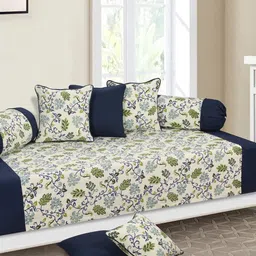 SHADES of LIFE Cream & Green 6 Pcs Ethnic Motifs Printed Cotton Diwan Set image 5