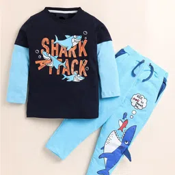 Lazy Shark Boys Printed Pure Cotton T-shirt with Trousers image 2