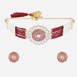 Fida Gold-Plated Pearl-Beaded & Kundan Studded Jewellery Set image 3