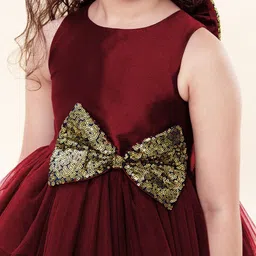 A.T.U.N. Girls Maroon Layered Net Dress With Headband image 2