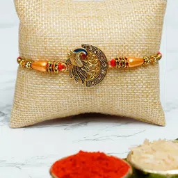 eCraftIndia Set Of 2 Peacock Design Rakhi With Adiyogi Shiva Idol & Roli Chawal image 2