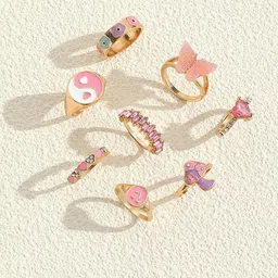 DESTINY JEWELS Set Of 8 Gold Plated Artificial Stones Studded Finger Rings image 5