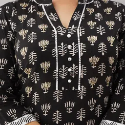 VEDANA Women Black Ethnic Motifs Printed Pure Cotton Kurta with Palazzos & With Dupatta image 2
