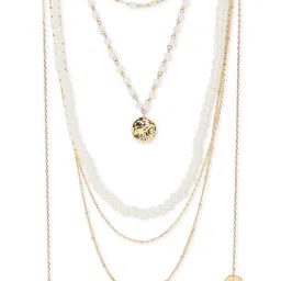 AMI Woman Gold-Plated Pearl Beaded 5 Layers Necklace & Stud Earring Set image 2