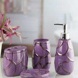 Kookee Purple 4 Pieces Textured Ceramic Bath Accessories Set image 2