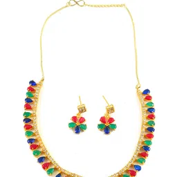 Jewar Mandi Women Gold-Plated CZ Stone-Studded Jewellery Set image 2