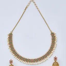 Kushal's Fashion Jewellery Gold-Plated Stone-studded Antique Jewellery Set image 2