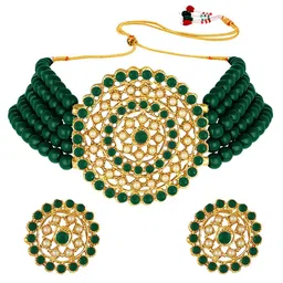 Peora Set Of 2 Gold Plated Stones Studded & Beaded Jewellery Set image 2