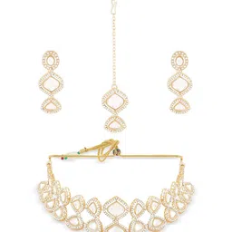 AMI Gold-Plated Stone-Studded Necklace and Earrings With Maang Tika image 2