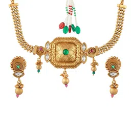 Shoshaa Gold-Plated White & Green Stone-Studded Necklace Set image 2