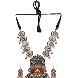 Moedbuille Silver-Plated Stone-Studded and Beaded Necklace & Earrings Set image 2