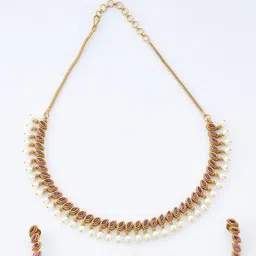 Kushal's Fashion Jewellery Gold-Plated Stone Studded & Beaded Jewellery Set image 2