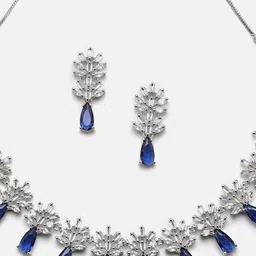 Anouk Rhodium-Plated American Diamond Studded Necklace & Earrings image 2