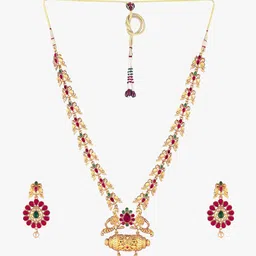 Adwitiya Collection 24CT Gold-Plated Stones Studded & Beaded Necklace And Earrings image 2