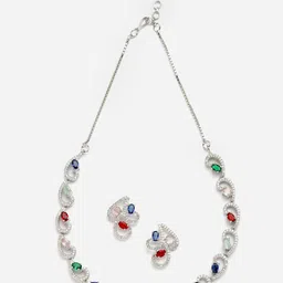 ZENEME Rhodium-Plated AD Studded Jewellery Set image 3