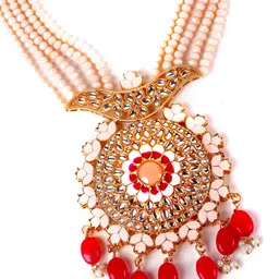 ODETTE Women Peach-Colored Kundan Studded & Beaded Jewellery Set image 3