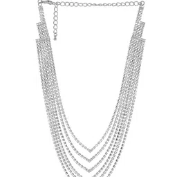 Rubans Rhodium-Plated Crystal-Studded multi-Layered Necklace & Earring Set image 4