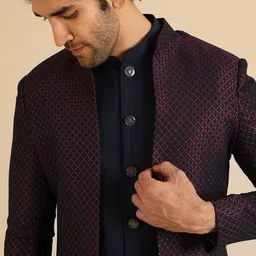 KISAH Mandarin Collar Silk Sherwani with Trouser Set image 2