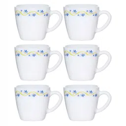 Cello White & Blue 6Pcs Printed Opalware Glossy Cups 100ml Each image 5