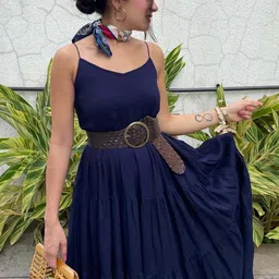 Thread & Button Navy Blue Maxi Solid Dress image 2