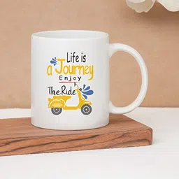CLAY CRAFT White & Yellow Text or Slogans Printed Ceramic Glossy Mug 350 ml image 2