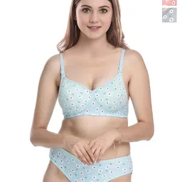 PIBU Pack of 3 Floral Printed Lightly Padded Cotton Bra With Brief-image-18