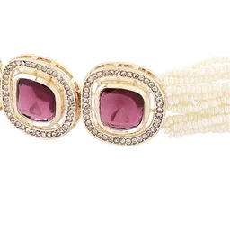 Zaveri Pearls Gold-Plated Stone-Studded & Multistrand Beaded Jewellery Set image 4