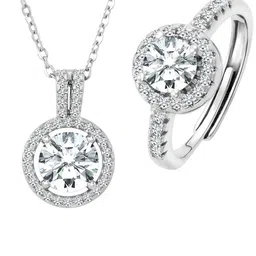 Peora Silver Plated Cubic Zirconia Studded Pendant  Jewellery Set image 4