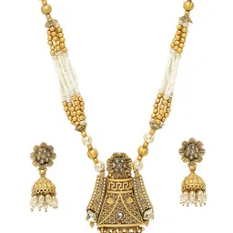 ADIVA Gold-Plated Stone-Studded & Pearl Beaded Jewellery Set image 3