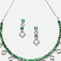 ZENEME Rhodium-Plated AD-Studded Jewellery Set image 3
