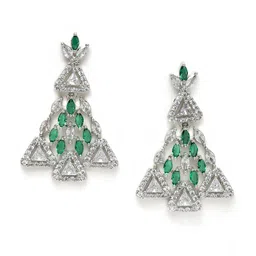 KARATCART Women  Silver-Plated Green CZ-Studded & Beaded Jewellery Set image 3