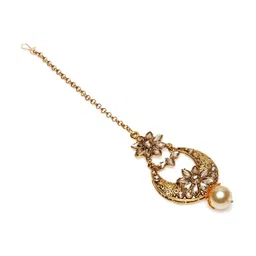 PANASH Gold-Plated White Stone Studded Maang Tikka & Earring Set image 3