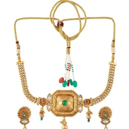 Shoshaa Gold-Plated White & Green Stone-Studded Necklace Set image 3