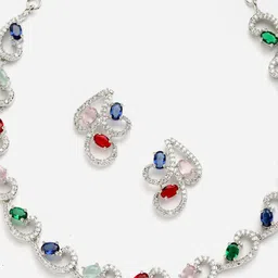 ZENEME Rhodium-Plated AD Studded Jewellery Set image 5