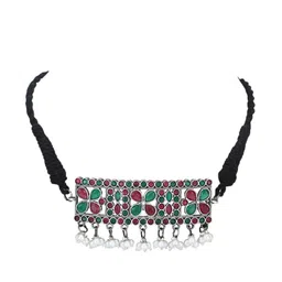 Anouk Green & Red Silver-Plated Oxidised Beaded Jewellery Set image 3