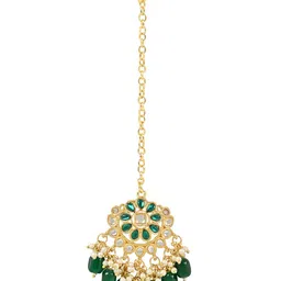 I Jewels Gold-Plated Kundan-Studded & Pearl Beaded Jewellery Set image 3