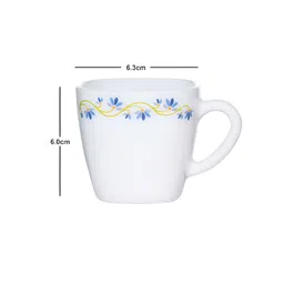 Cello White & Blue 6Pcs Printed Opalware Glossy Cups 100ml Each image 2
