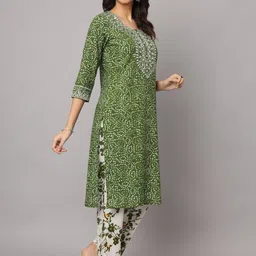 KALINI Bandhani Printed Regular Mirror Work Pure Cotton Kurta with Trousers image 3