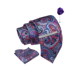 AXLON Men Paisley Woven Design Tie With Pocket Square, Tie Clip & Flower Pin image 5