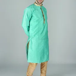 Exotic India Ethnic Motifs Mandarin Collar Regular Straight Kurta with Pyjamas image 3